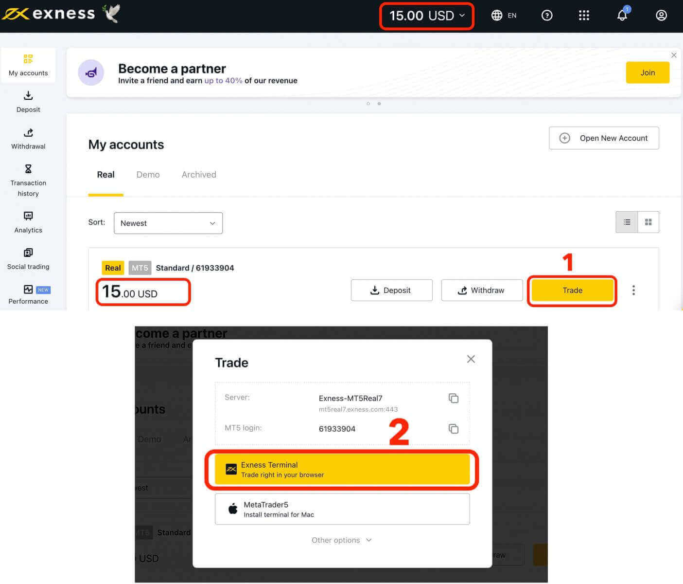 Comment s'inscrire et commencer à trader avec un compte démo dans Exness