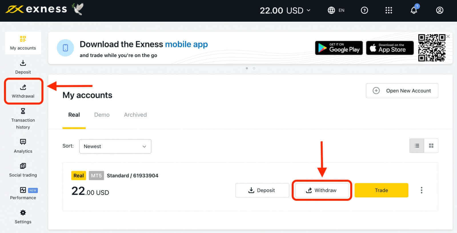 How to Withdraw from Exness